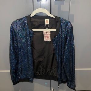 Libby Story - Blue Sequin Bomber Jacket